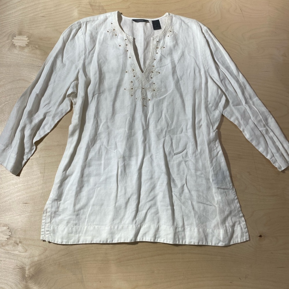 Liz Claiborne White Embroidered Women's Top XL (NB)